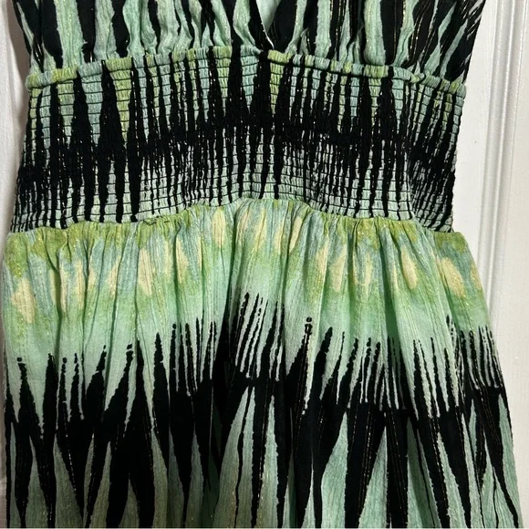 Free People XS Boho Halter Mini Dress Green Abstract Print Smocked Waist - Picture 13 of 15